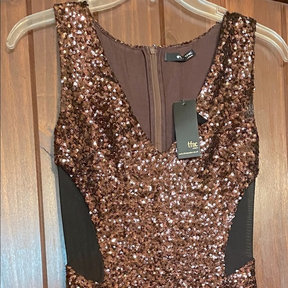 Mini Sequined party dress. Bronze / Black - Picture 1 of 7